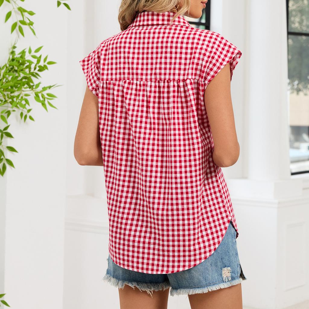 Women's Casual Plaid Sleeveless Loose Shirt Top