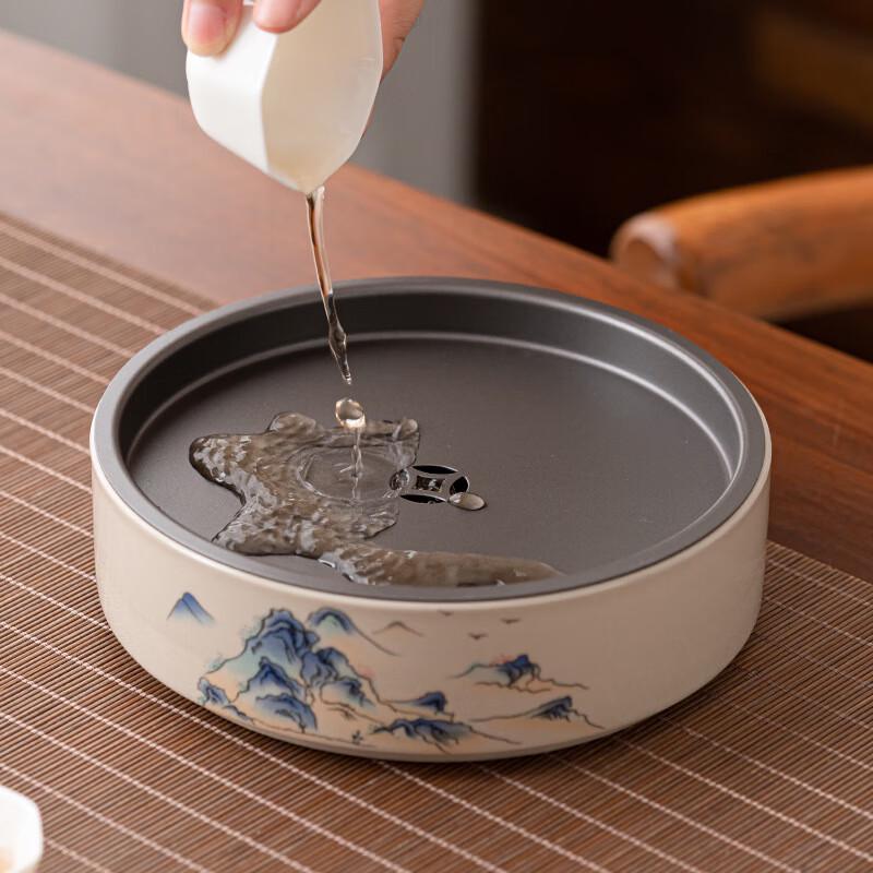 Ceramic Gongfu Tea Tray with Blue & White Floral Design