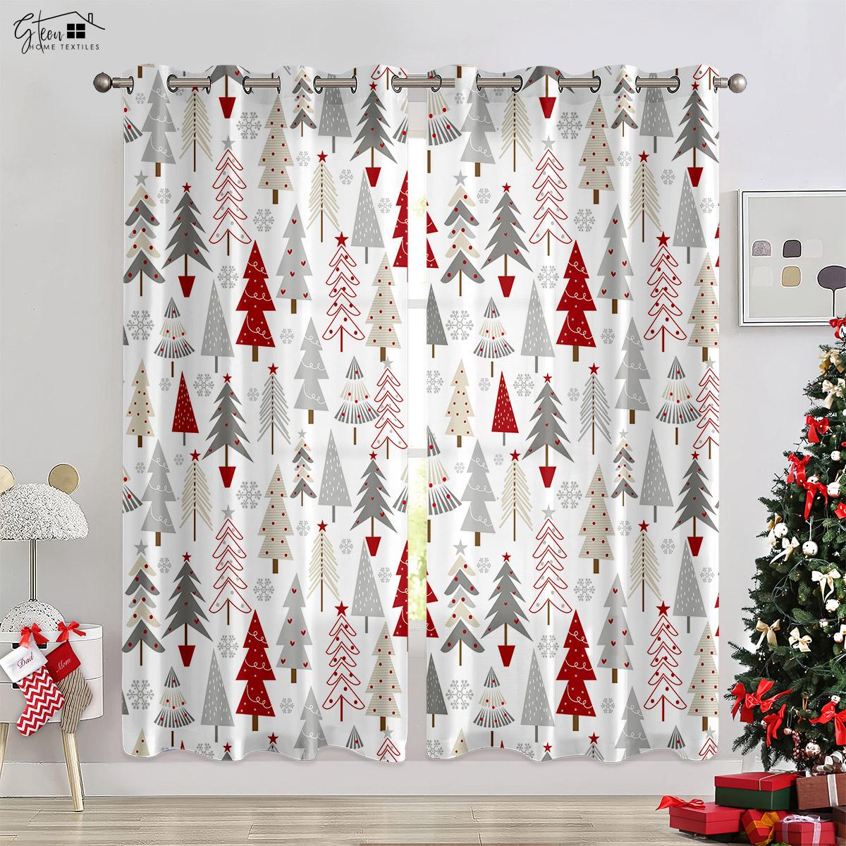 

Рождественские украшения Шторы Рождественская елка Санта-Клаус Подарок Звездный лось Новогодний фестиваль 3D-печать Легко стирать Шторы W50xH130(CM)x2PCS&Rod pocket