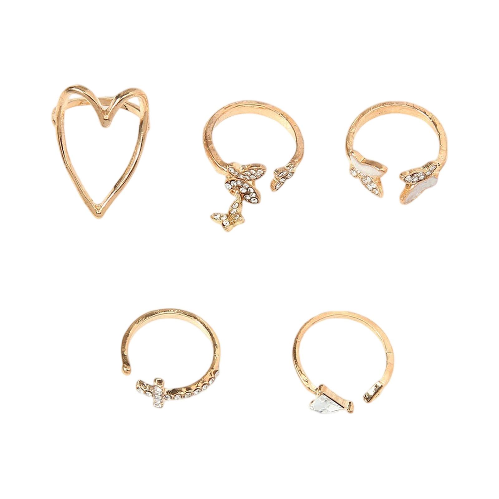 

Модный женский набор из 5 колец - Женское кольцо Металлическое кольцо Глянцевое кольцо Металлическое кольцо Праздничный подарок One Size золотой