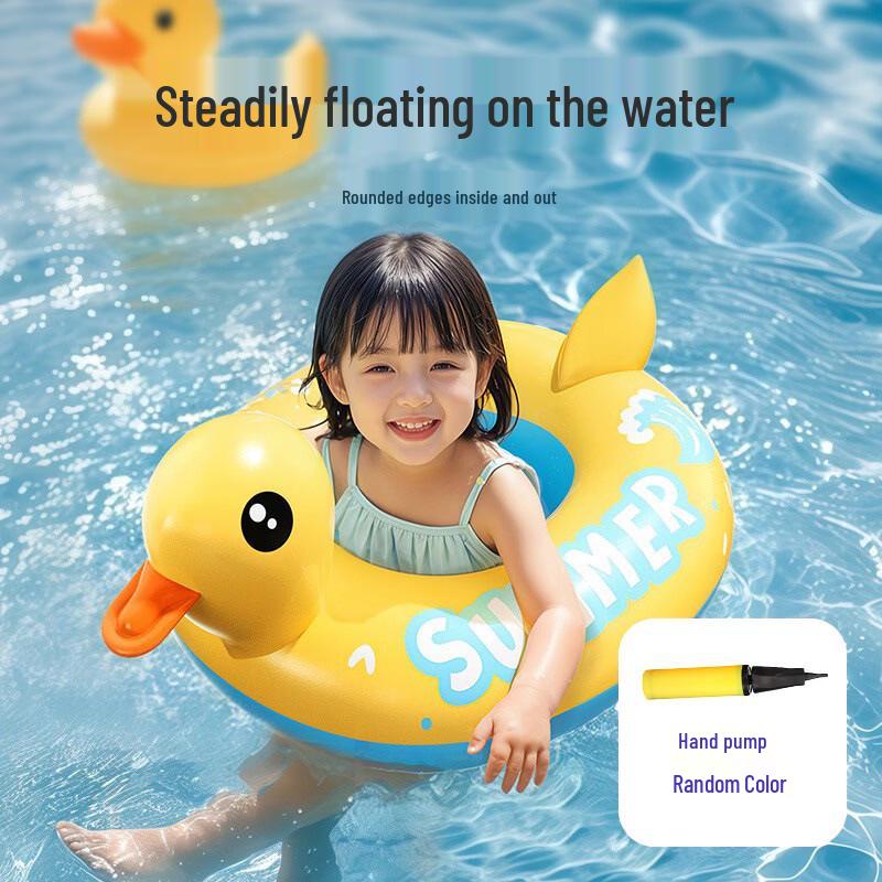 Yellow Duck Kids Inflatable Swim Seat Ring with Pump