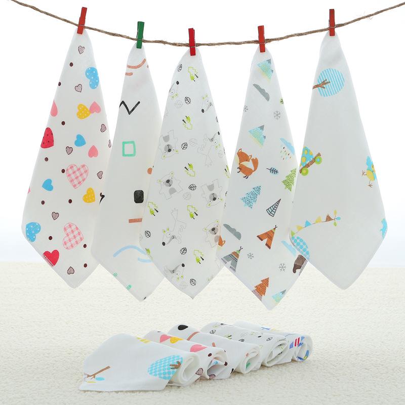 Cartoon Thin Gauze Cotton Baby Bib & Washcloth