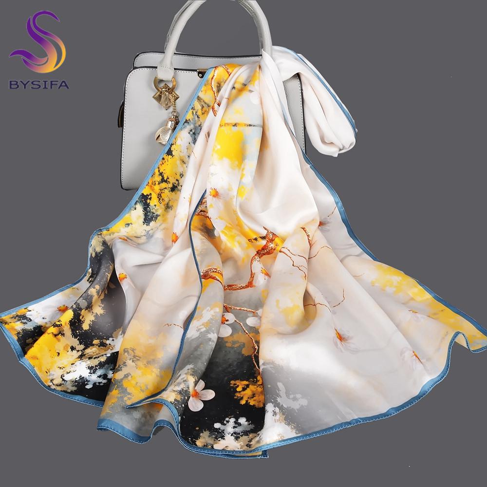 BYSIFA|New Beige Green Silk Scarves Bufanda Fashion Brand Autumn Winter Natural Pure100% Silk Scarf Hijab Shawl Echarpe 170*53cm