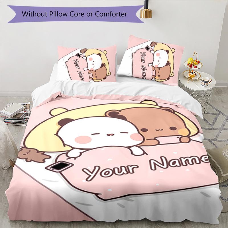 3pcs Yier BuBu Bear3 Cover Set - Personalized Name, HD Printed Bedding with 1 Cover and 2 Pillowcases - Perfect for Home Decor, Easy Care