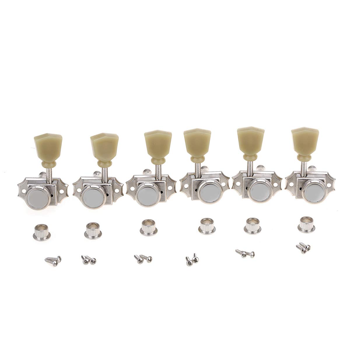 

Musiclily Pro Vintage 3L+3R Guitar Locking Tuners for Les Paul Style ElectricAcoustic Guitars, Nickel with Green Buttons
