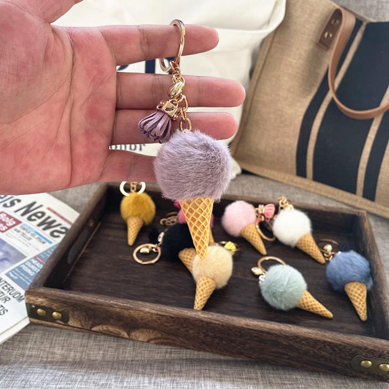 Schattige IJshoorntje Pluche Sleutelhanger Cartoon Pompom Tas Bedeltje Auto Sleutelhanger Accessoire