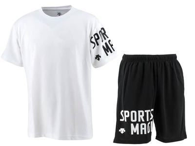 Descente SPORTS MAGIC Short Sleeve and Shorts Set WHxBK White X T-Shirt (DX-B1682/B1683) (L, Black)