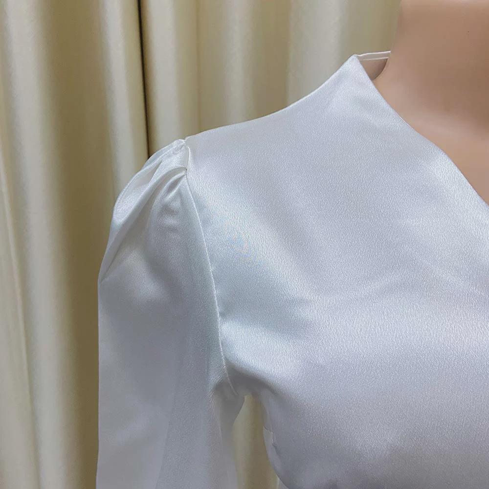 Women's Solid Color V-Neck Lantern Sleeve Blouse - Plus Size, Elegant & Versatile Style for African, European & American Fashion