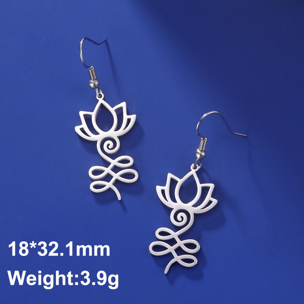 Dawapara Lotus Unalome Earrings Spiritual Shiva Yoga Symbol OM Aum Butterfly Pendant Stainless Steel Jewelry