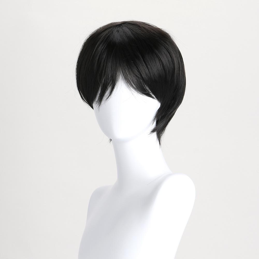 12 Inch Men Black Short Straight Side Bangs Cosplay Costume Wig Synthetic Hair High Temperture Fiber