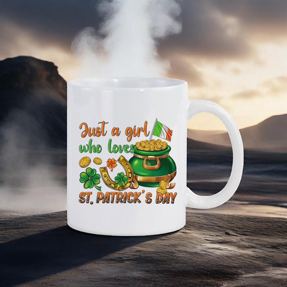 St.Patrick's Day Themed Mugs Green Pattern Coffee Mug 11 Oz Water Cups Four-leaf Design Breakfast Cup Cozy Gift for Family Tea