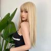 Blonde Golden Long Straight Synthetic Wigs with Bangs Beige Lolita Hairs Wig for Women Daily Party Heat Resistant Fiber