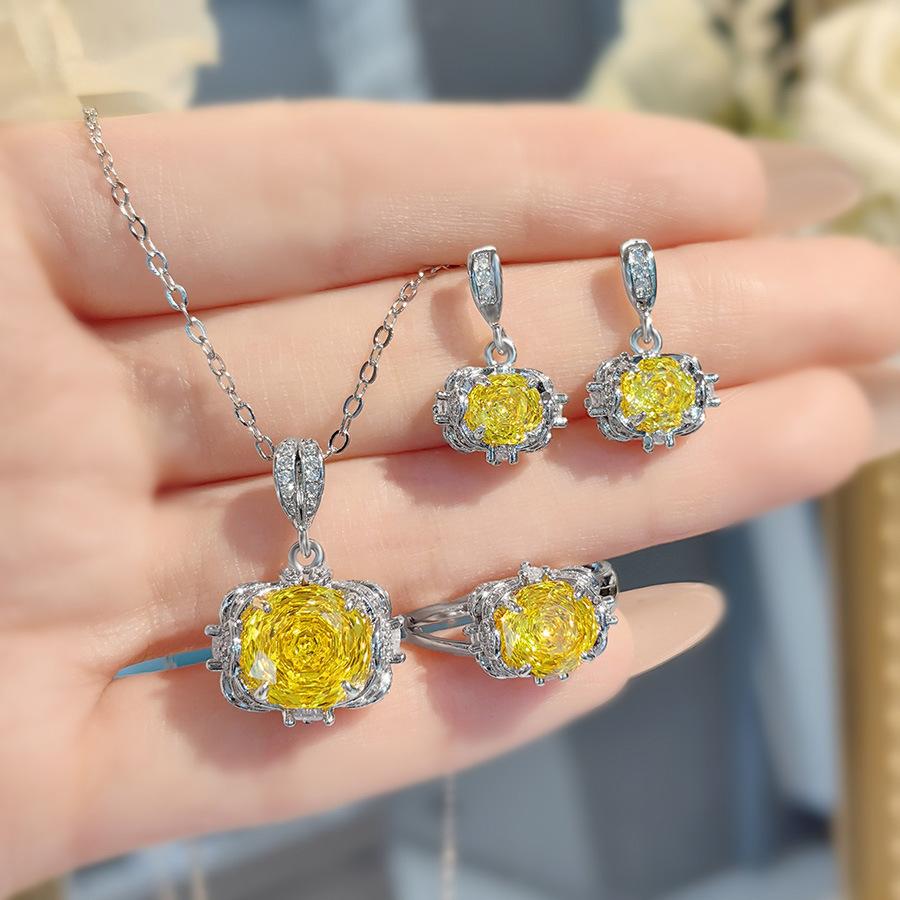 Octagonal Millennium Rose Pink Diamond Necklace Pendant Inlaid With High Carbon Diamonds Lucky Yellow Diamond Earrings Tanzanian Blue Ring Women