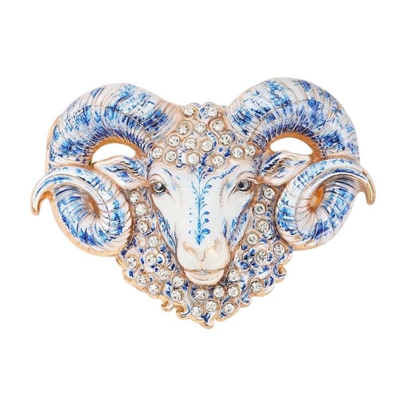 Animal-Themed Sheep Brooch with Two-Tone Enamel, Clear Decorative Stones and Sculpted Design for Festive Gatherings