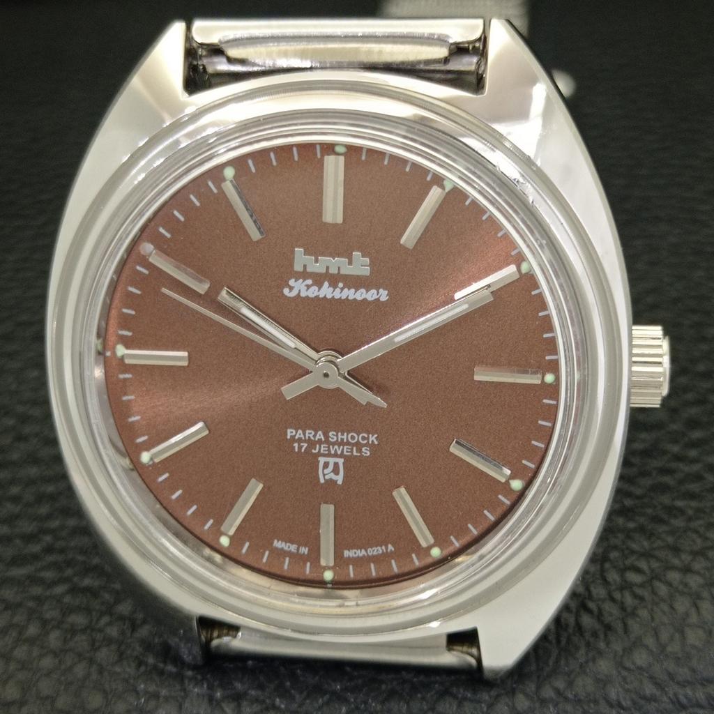 VINTAGE HMT KOHINOOR HAND-WINDING INDIAN MENS BROWN COLOR DIAL WATCH a441022-4 HT-a441022