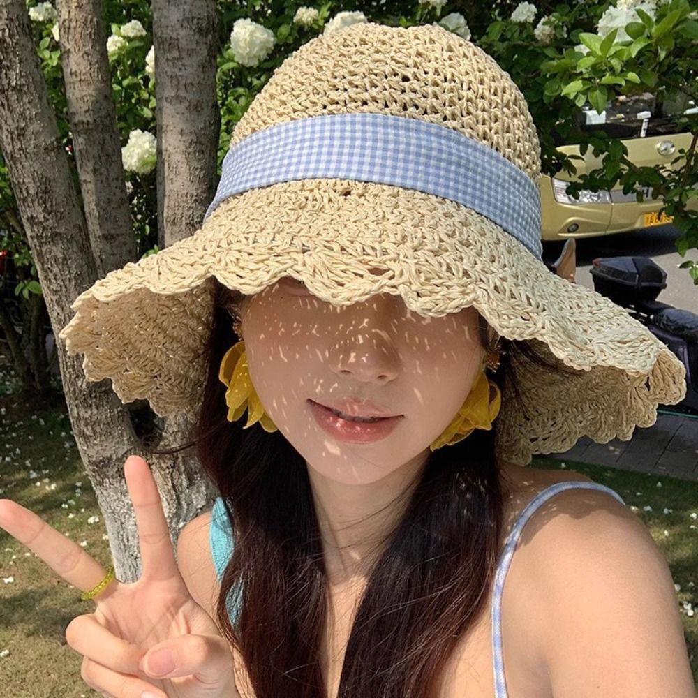 

Large Brim Straw Cap French Beach Hat Fashion Bow Sun Hat