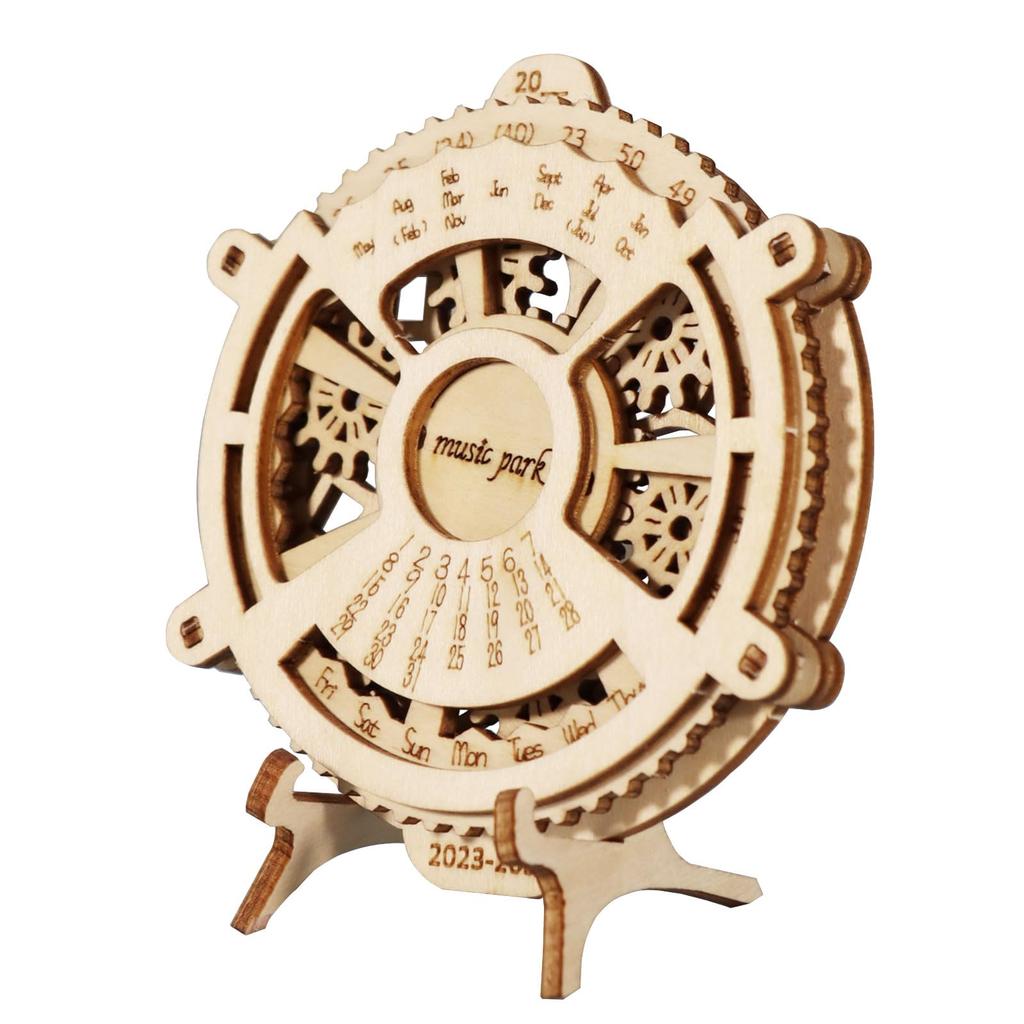 Music Park 3D Wooden Puzzle for Adults, Perpetual Calendar Model Set, DIY Crafts, Christmas Gift