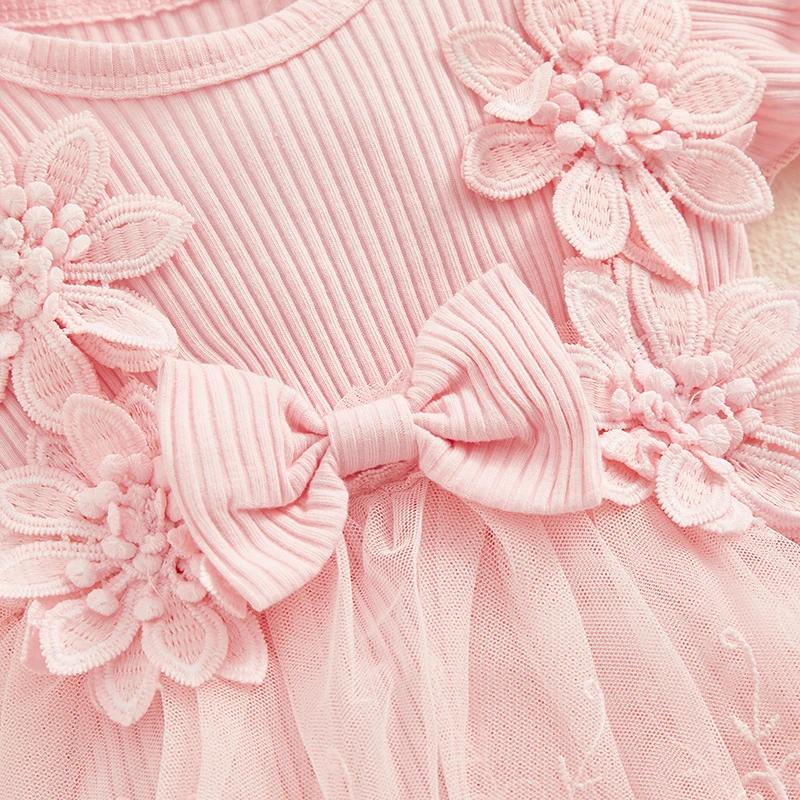 Newborn Baby Girl Romper Dress 2 Pcs Outfits Mesh Lace Patchwork Ruffle Bodysuit and Headband Cute Summer Clothes