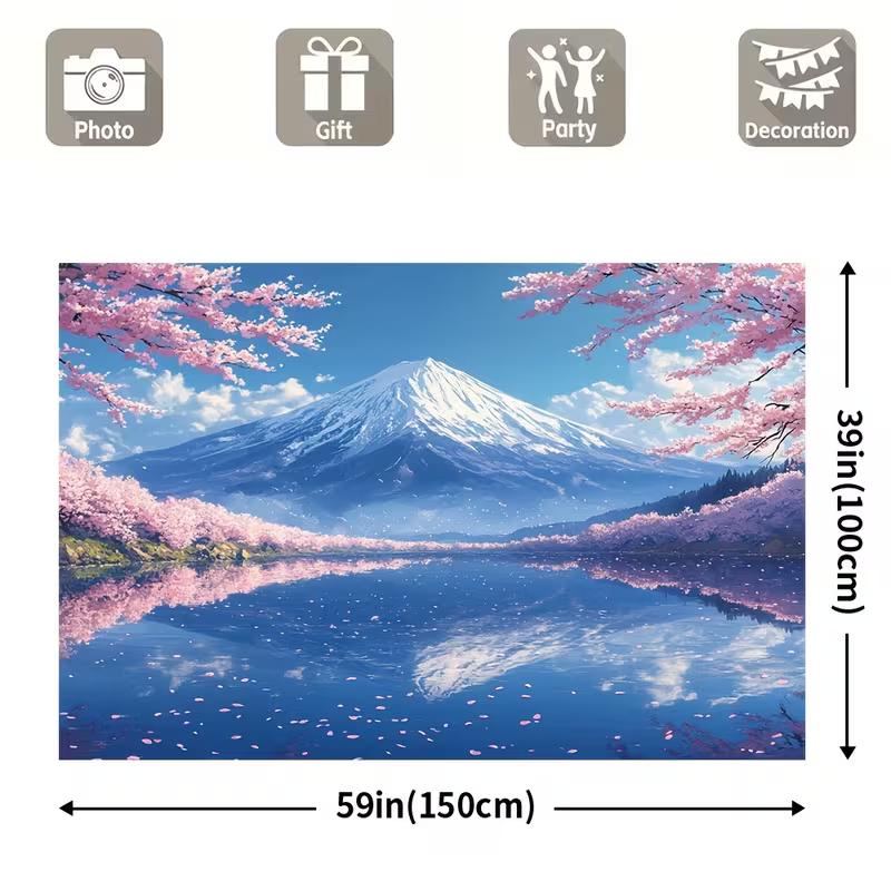 2D Japanese Cherry Blossom & Mount Fuji Photo Backdrop for Travel & Spring Events