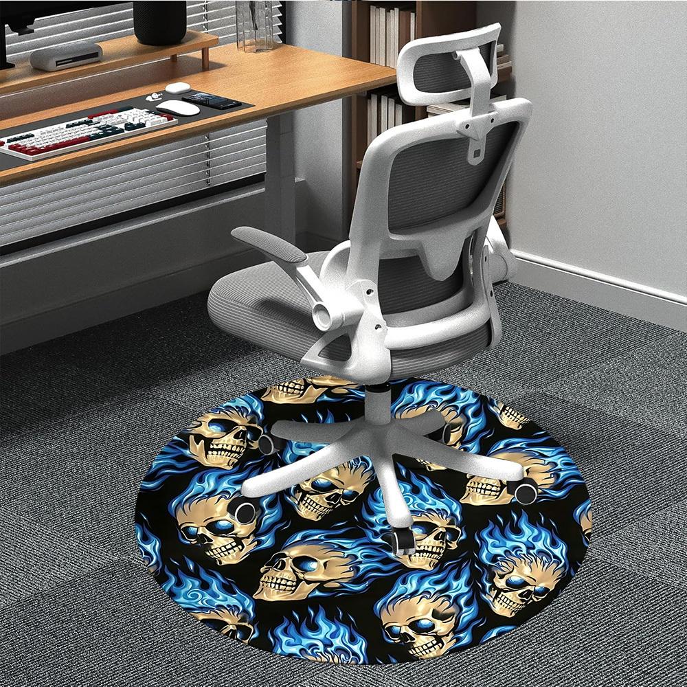 1PC Skulls Flames Office Round Area Rug, Mat Suitable For Office, Under Office Chairs Bedroom Living Room Home Decor, Room Deco