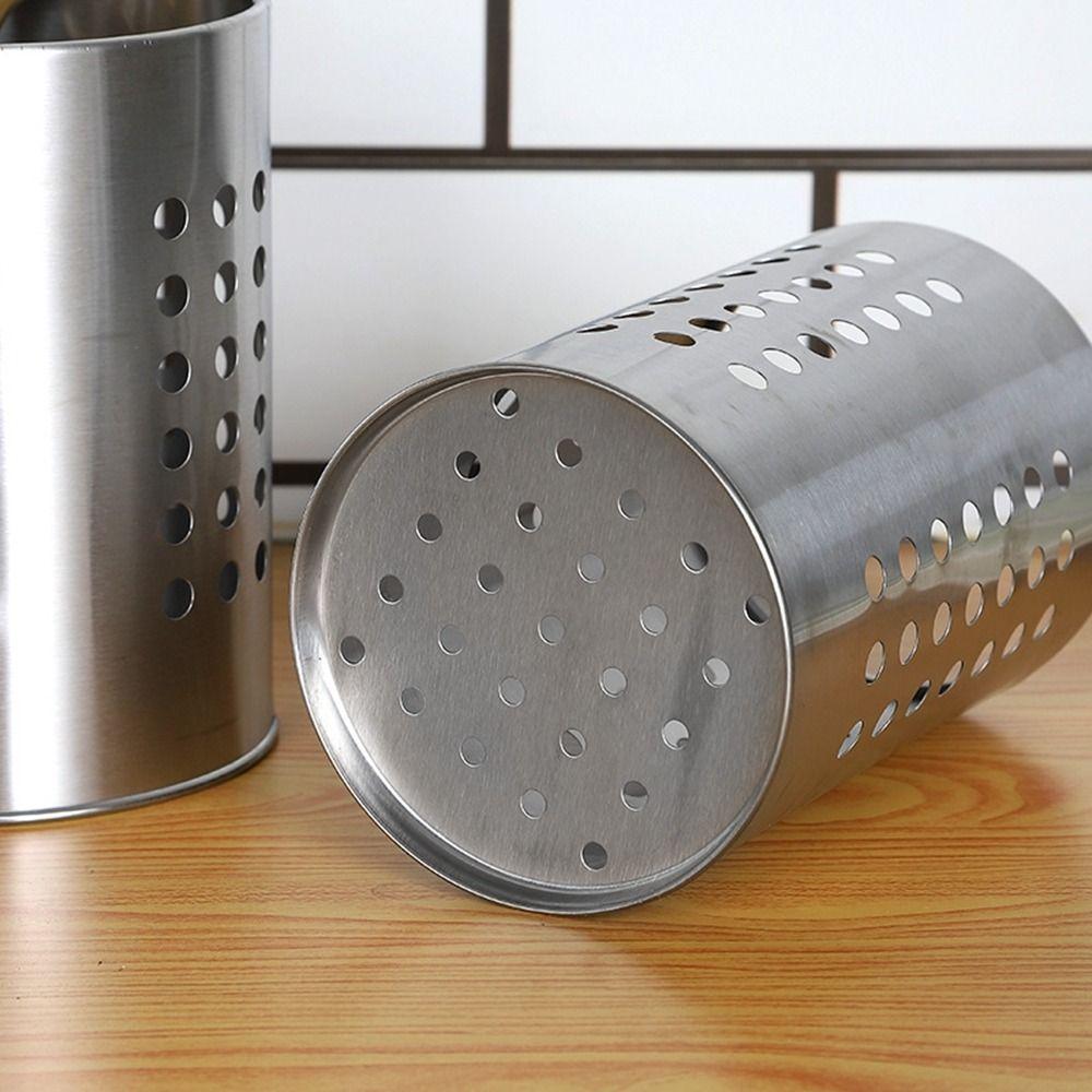 Silver Stainless Steel Chopsticks Cage Hollowed Tableware Storage Tube Chopstick Basket  Knives