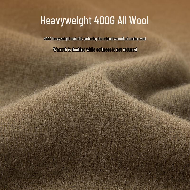 Men's Premium 400G 100% Sheep Wool Half-Zip Stand Collar Knit Sweater
