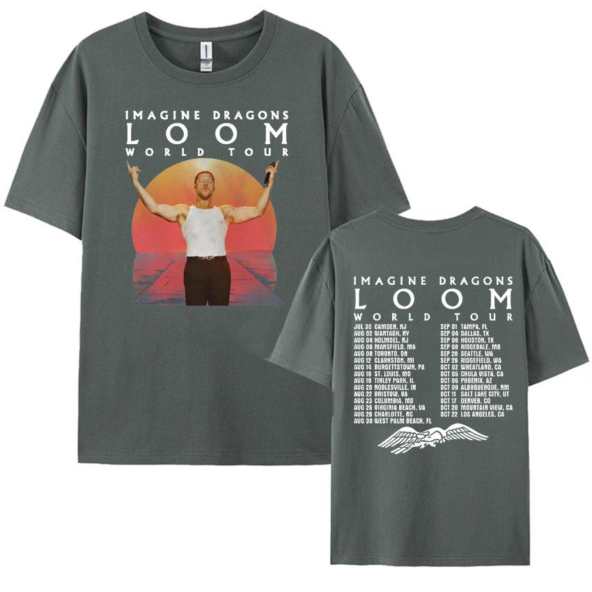 Imagine Dragons Loom Tour 2024 Double Sided Graphic T Shirt Mens Women Vintage Hip Hop Rock Oversized Cotton Tshirt Streetwear