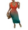 Sexy Gradient V-neck Bodycon Midi Dress - Elegant European & American Style Women's Clothing