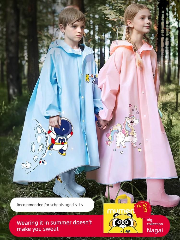 Children's Raincoat with Backpack Space for School, Thickened and Lengthened, Full-Body Waterproof, Suitable for Kindergarten and Elementary School