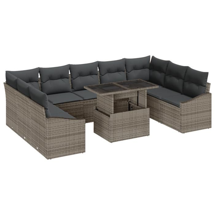 VidaXL Ensemble de canapé de jardin 10 pièces avec coussins gris en rotin poly 3349065