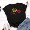 Women's Creative Pure Cotton Colorful Flower Loose Round Neck Short Sleeved T-shirt