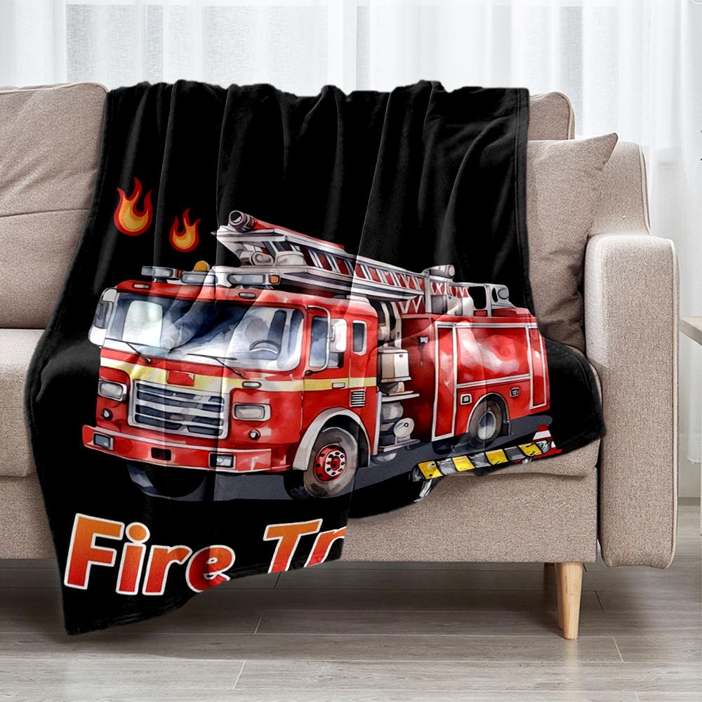 fire truck Theme Printed Blanket - Perfect for Couch, Bed, Travel & Outdoor Use | Machine Washable, Cozy & Durable.