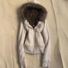 Y2K Fur Trim Hooded Jacket Women Fleece Lined Zip Up Crop Hoodie Vintage Letter Embroidery Slim Warm Streetwear Coat