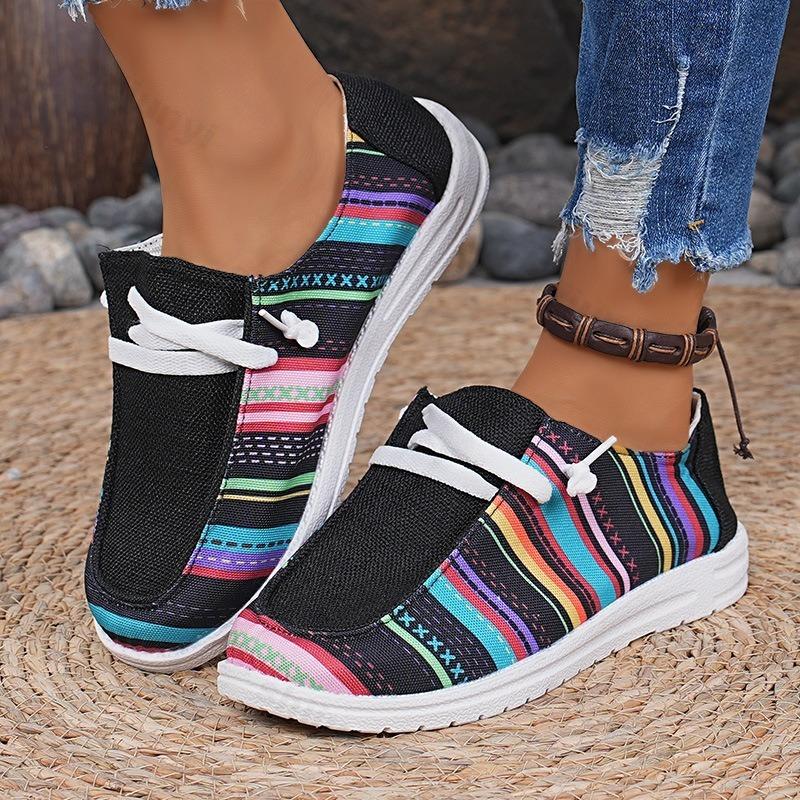 Mode 2025 Damen Graffiti Regenbogen Canvas Schuhe Herbst Neu Lässig Täglich Damen Flacher Schuh Runde Zehe Mehrfarbig Bedruckt Schnür-Sneakers