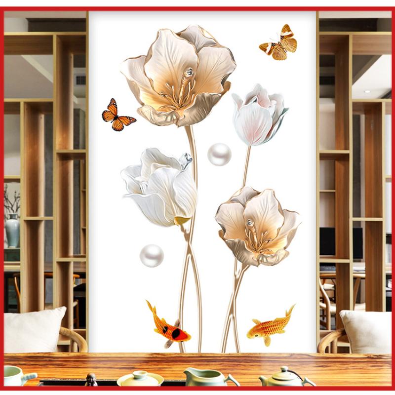 Beautiful Flower Wall Sticker For Living Room Background Decor Self-Adhesive Home Decor