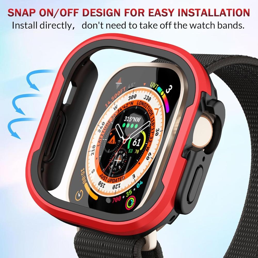 Matte Metal Case Fit for Apple Watch Ultra 3/2/1 49mm Case Bumper, [Matte Aluminum Bezel] + [Soft TPU Bumper]