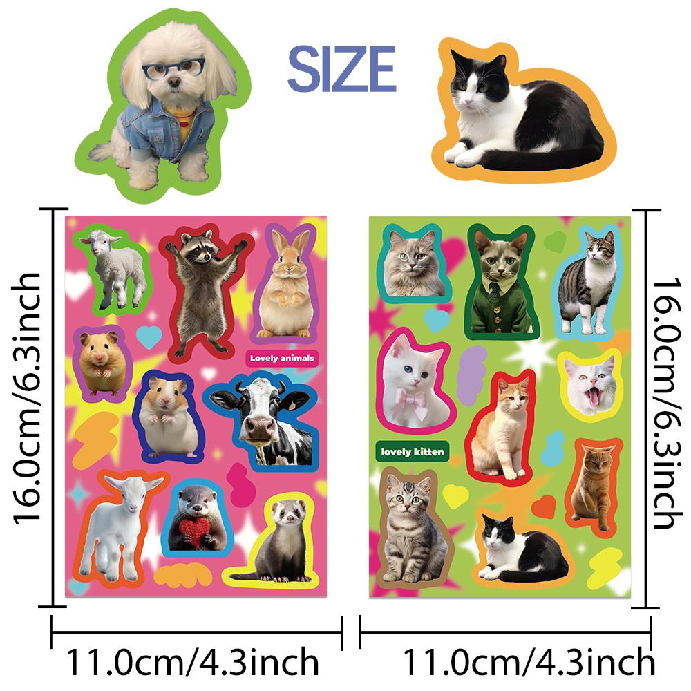 8 Sheetsset Funny Cute Cat Dog Puzzle Animals Stickers Kawaii Decals Scrapbooking Luggage Laptop Skateboard Sticker Toy