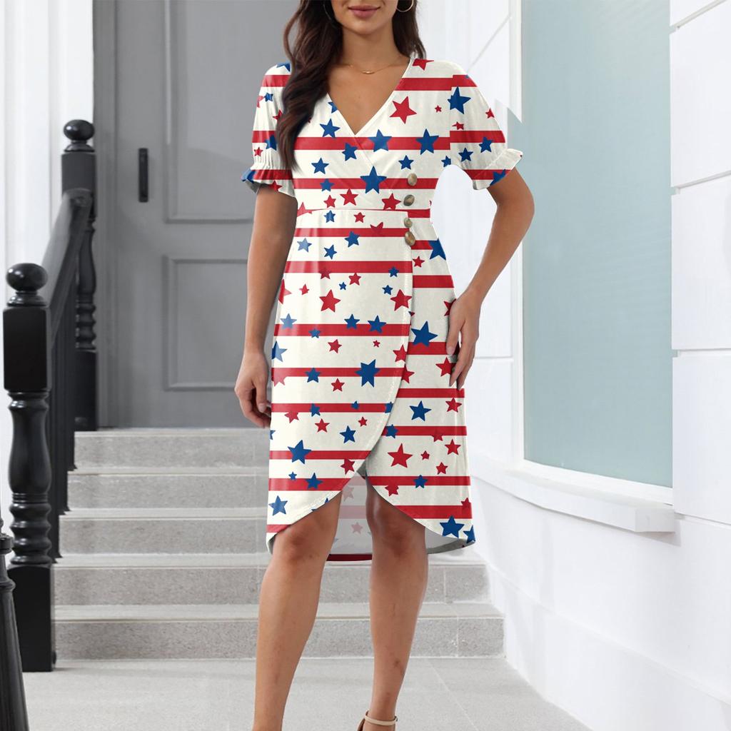 Strandkleider für Damen, Frühling, Sommer, elegantes Wickelkleid mit V-Ausschnitt, Blumenmuster, Boho-Kleid, fließendes, gerüschtes hawaiianisches Maxikleid