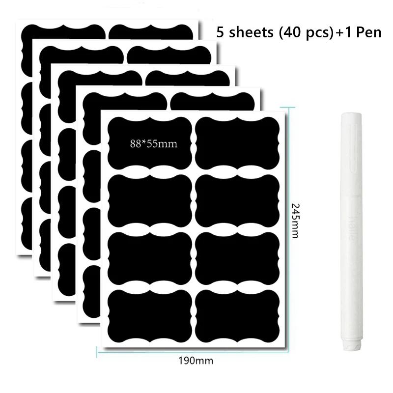 20-75pcs Waterproof Chalkboard Labels Spice Organizer Label for Household Kitchen Blackboard Stickers with White Erasable Pen