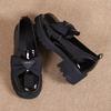 Soft Leather Spring/Summer Chunky Heel Loafers with Bow - Women's British Style Thick Sole Versatile Shoes