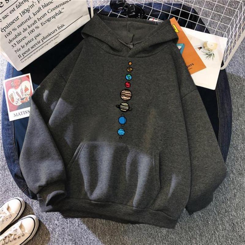 Men's and Women's Long Sleeved Planetary Color Men's Pullover Sweatshirt with Universe Solar System Pattern Sports Shir Men's Sports Hooded Sweatshirt