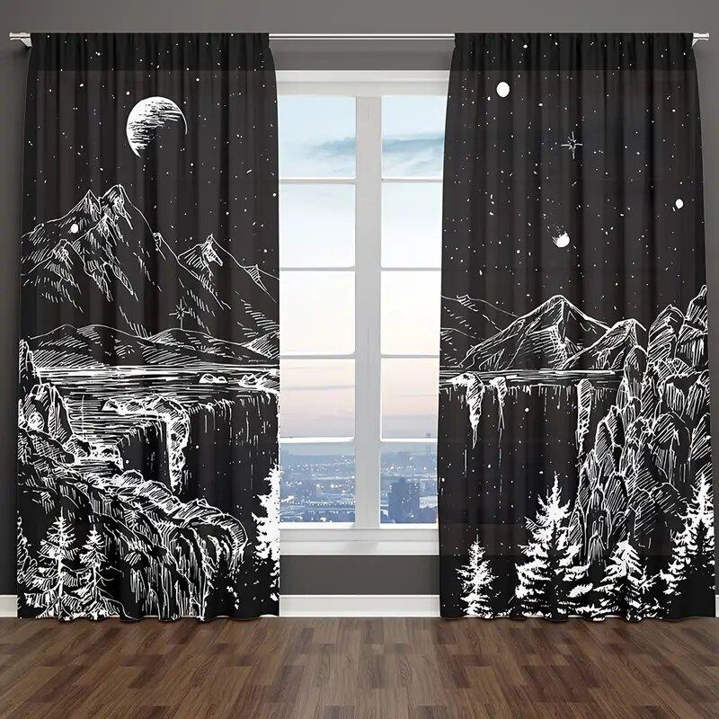 Black Cosmic Starry Sky Pattern Printed Curtains Bedroom Living Room Decoration Home Classic Made Of Polyester Sitting Window Treatment