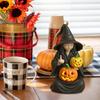 Halloween Ornament Dark Humor Witchcraft Vibe Creepy Witch Statue Black Robe Cat Themed Resin Home Decor