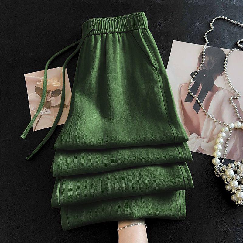 Rose Red Linen High-Waisted Wide-Leg Pants for Women - 2025 Summer Collection