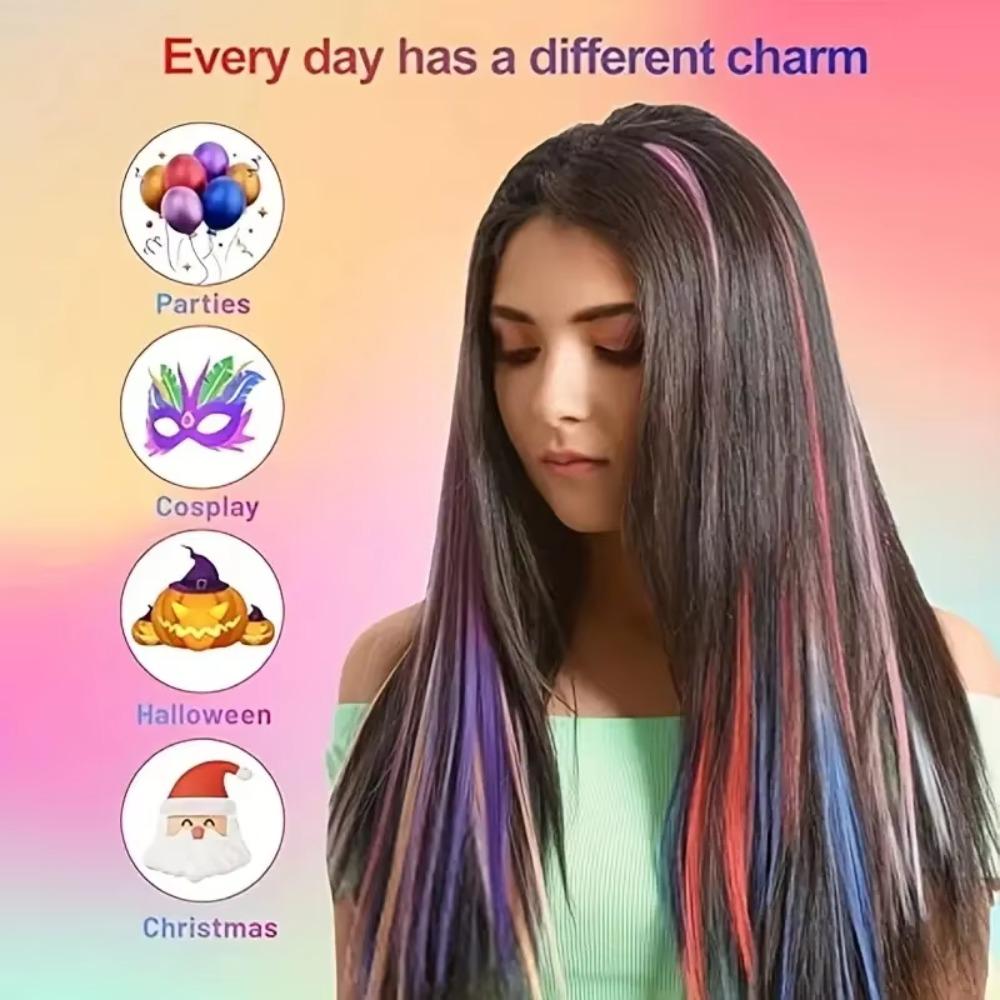 Synthetic Clip in Hair Extensions Rainbow Colorful Wig Hairpieces Wig Hair Accessories  Girls