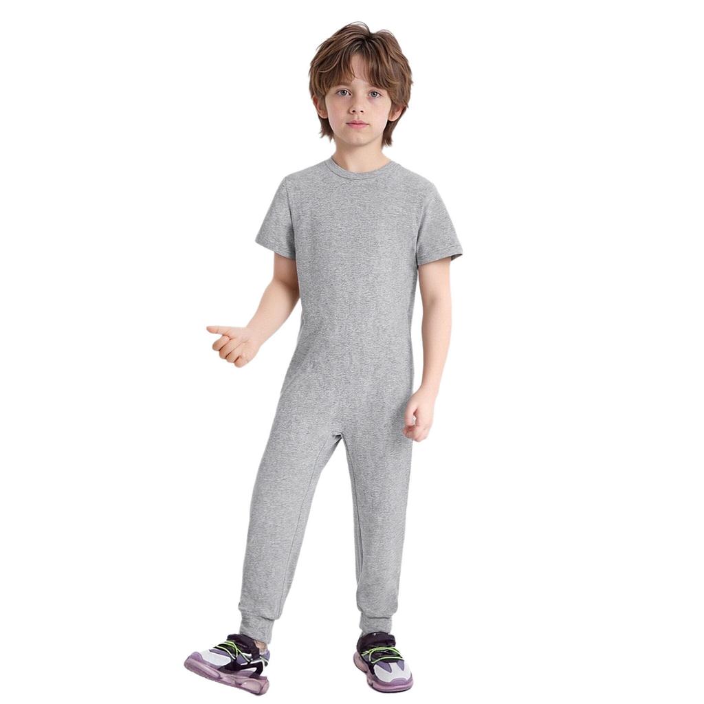 Unisex Kids Adaptive Clothing Jumpsuit Round Neck Short Sleeve Design Back Invisible Zipper Solid Color Full Body Outfit