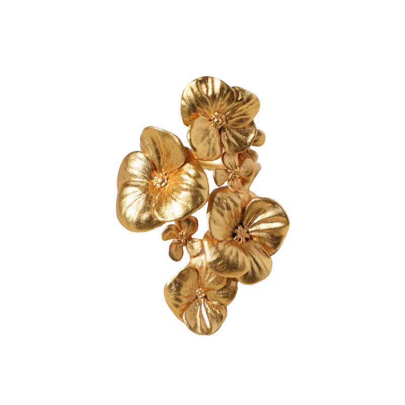 Women s Luxury Adjustable Floral Metal Openwork Bangle Ring - Three-Dimensional Flower Design