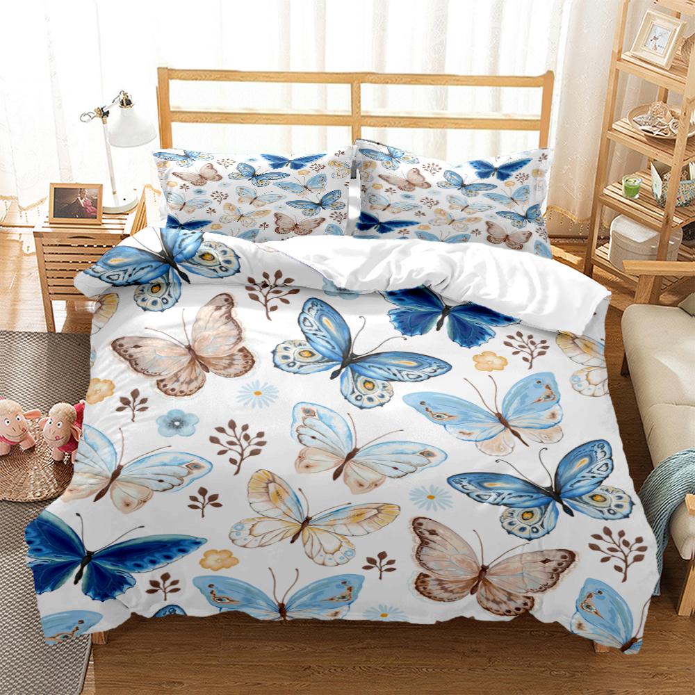 Cartoon Butterfly Hd Print Polyester Bedding SetsKids Or Adults For Beds Quilt Cover Pillowcase King Size Bedding Set