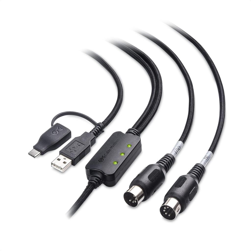 Cable Matters MIDI Cable, 2m, MIDI To USB Converter Cable, USB To MIDI Cable, MIDI To USB C Converter Cable, Black