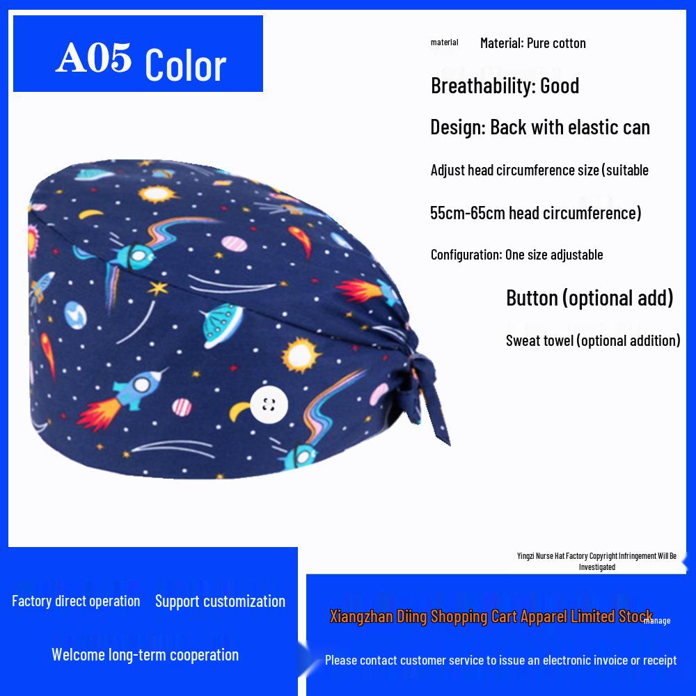 Pure Cotton Printed Surgical Cap for Nurses and Doctors